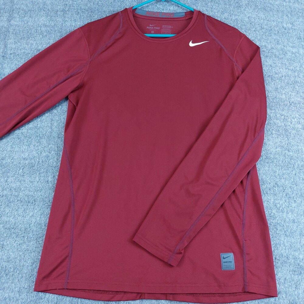 Nike Pro Combat Dri-FIT Fitted Shirt Mens Medium Burgundy Long Sleeve Base Layer